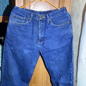 Men’s Jean Measures 30x31.5 tag says 32x32 Wrangler Blue Denim Jeans excellent
